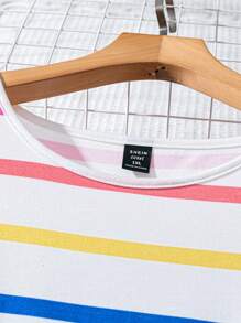 Zelara Plus Size Women Colorful Striped Round Neck Short Sleeve Pocket Casual Dress Summer Outfits For Women Graduation Dress Summer Outfits For Women Vacation Outfits Women