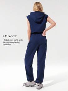 GLOWMODE 24" Everyday Terry Glow Hero Soft Sweat-Wicking Front Zipper Adjustable Drawstring Waist Back Pockets Ribbed Hem Hoodie Jumpsuit - Navy Blue - View 3