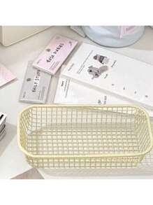 1/2 piezas de cesta de almacenamiento de hierro con estilo Ins de color crema, organizador de escritorio simple para maquillaje, almacenamiento de suministros de oficina, de regreso a la escuela, artículos de boda, decoraciones florales, cosas de casa, mesa, decoraciones para el hogar, organización y almacenamiento del hogar, decoración de habitación, decoración de dormitorio