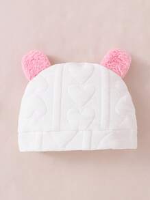 Conjunto de pijama de bebé niña con body con estampado de corazones blancos acolchado de manga larga y gorro para el invierno