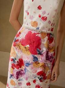 MOTF PREMIUM FLORAL PRINT SPLIT BACK COCKTAIL DRESS WITHOUT BELT