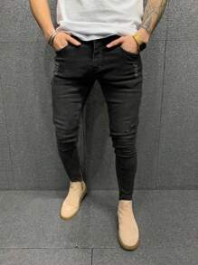 Manfinity Homme Jeans ajustados rotos - Negro - Ver 1