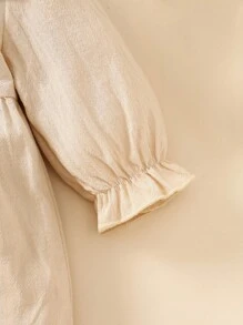 SHEIN Newborn Baby Girl Soft Cotton Embroidered Collar Long Sleeve Dress, Sweet & Fashionable Classy Girl Dress Fall Winter - Apricot - View 6