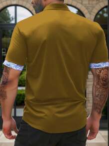 Manfinity Homme Plus Size Men's Summer Casual Contrast Trim Button Front Short Sleeve Shirt