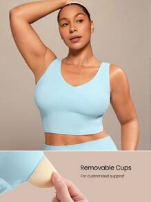 GLOWMODE FeatherFit™ U 领 U 背短款运动文胸背心低冲击瑜伽日常可拆卸罩杯 - 水藍色 - 查看 3