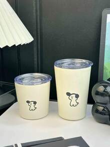 1pc Lovely Puppy Printed Coffee Cup With Lid, Stainless Steel Insulated Water Bottle Mini Portable Travel Cup Outdoor Mug - Mustard Yellow - View 12
