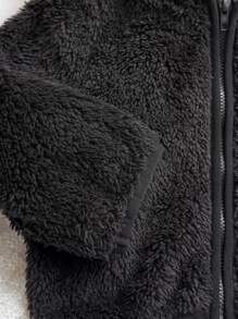 Baby Boy Zip Up Hooded Teddy Jacket,In Fall/Winter - Black - View 4