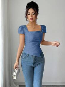 Elenzga Camisas elegantes de verano para damas - Azul - Ver 6