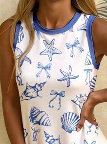 SHEIN EZwear 女士休闲海洋生物印花迷你连衣裙，适合夏季 - 彩色 - 查看 5