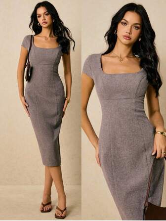 Poéselle 女式梭织修身中长连衣裙