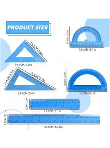 SHEIN Basic living 6 件套尺子套装（带量角器和直尺）、30 厘米学校办公室测量工具套件、5 色数学几何套装（适合学生）、返校用品、适合教室和办公室使用的绘图尺