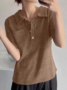 FRIFUL Camiseta de manga corta con cuello polo, ajustada, con decoración de botones metálicos, para verano