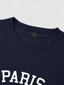 Manfinity Homme 男士休闲时尚印花短袖圆领T恤，夏季 - 寶藍色 - 查看 4