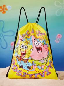 SpongeBob SquarePants | SHEIN 1pc Cartoon Print Drawstring Backpack, Gym Bag, Rucksack, Casual Bag, Travel Bag, Sports Beach Bag, Unisex - Yellow - View 5