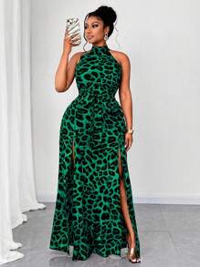 Maweii Leoparden-Muster Sexy Off-Shoulder Schleife Urlaubs Strandkleid in Große Größen