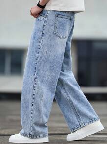 Manfinity EZcore Quần Jeans Nam Dáng Rộng, Giặt Giặt, Chống Xước, Phong Cách Đường Phố - Màu xanh lam - Xem 4