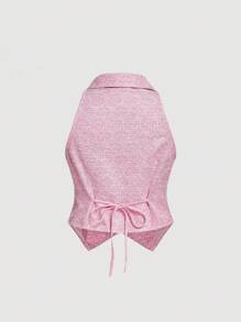 SHEIN MOD Conjunto de 2 piezas de top sin mangas y pantalones para uso diario y casual en talla grande, conjunto de mujer color rosa para otoño/invierno - Rosa - Ver 7