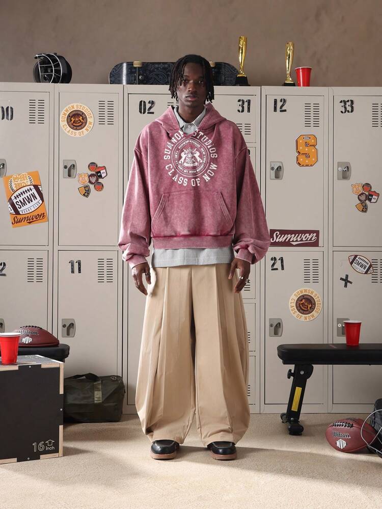 Felpa con cappuccio in velluto con stampa del logo universitario