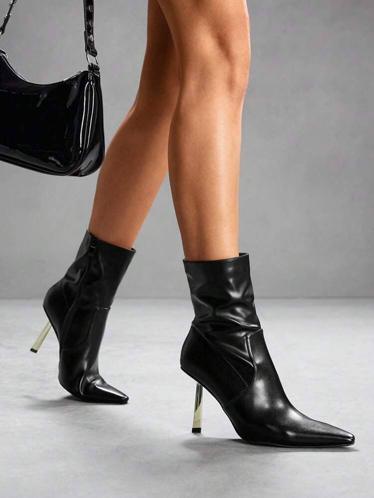 CUCCOO SZL Women's Pointed Toe Ankle Boots, Elegant Minimalist Fashion, Slim Heel Increase Height, Black Color Slimming, Suitable For Commuting, Dating, Party, Wedding, Holiday