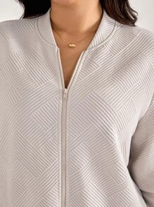 Comfylo Jaqueta Casual de Moda para Ir e Vir, Cor Sólida Texturizada, Tamanho Plus, Roupa de Outono para Mulheres, Estilo Old Money - Caqui - Visão 10