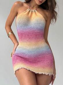 Aloruh 女士渐变色修身挂脖针织中长连衣裙 - 彩色 - 查看 11