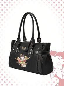 Betty Boop | ROMWE Women's Cartoon Figure Graphic Retro Y2K Rivet Versatile Commuting Large Capacity Tote Bag, New Arrival Tote Bags For Woman , Office Bag - Black - View 6
