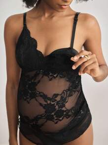 Moonlight&Mama Maternity Floral Lace Fashion Camisole For Feeding Mothers - Black - View 5