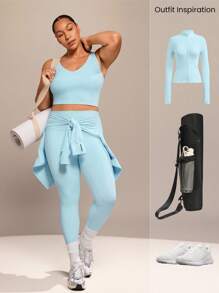 GLOWMODE FeatherFit™ U 领 U 背短款运动文胸背心低冲击瑜伽日常可拆卸罩杯 - 水藍色 - 查看 7