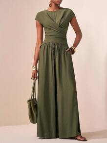 Zivah Kỳ nghỉ giải trí mùa xuân và mùa hè mới 2025, dã ngoại hàng ngày, trang phục đa năng, thanh lịch, du lịch du thuyền, bên bờ biển, bãi biển, kỳ nghỉ, tắm nắng, phong cách trực tuyến phổ biến, cổ tròn nhỏ, gấu áo chồng lên nhau, không rõ ràng - xanh quân đội - Xem 7