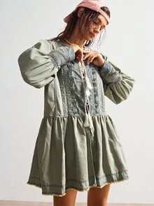 Bohemela Vestido mini de mezclilla tejido de unicolor casual para mujer, blusa bohemia, blusas bohemias, blusas túnica, ropa bohemia, blusas bohemias - Gris - Ver 5