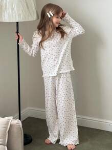 Hapijoa 青少年女孩休闲家居服睡衣，秋季 - 白色 - 查看 6