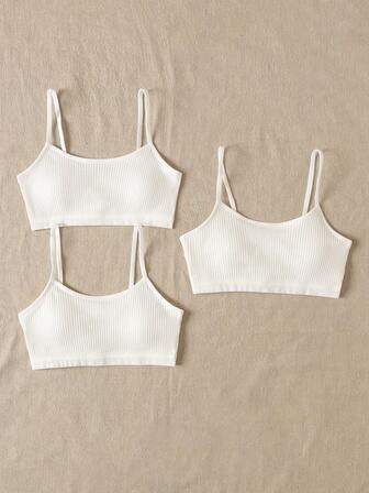 SHEIN 3pcs/Set Tween Girls' Black, White, Pink Simple Casual Padded Comfortable Bras Fall Winter