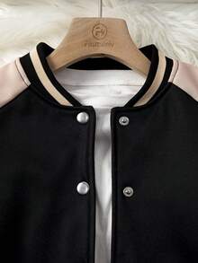 Tween Girl Casual Street Chic College Style Cute Cartoon Animal Print Contrast Raglan Sleeve Baseball Jacket, Autumn Fall Winter