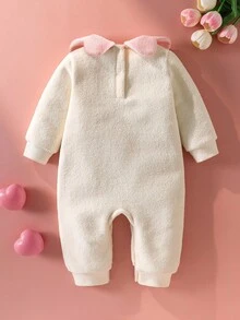 SHEIN Playful Pals 女童秋冬花卉印花连体裤，适合幼儿的可爱外套 - 杏色 - 查看 2