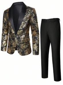 Manfinity AFTRDRK Men's Suit Set, For Performance, Party, Bar, Banquet - Gold - View 4