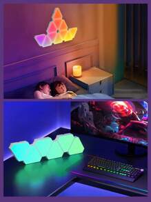 Teckwe 12颗装智能RGB三角形LED灯，可连接自己想要的DIY造型，随音乐同步闪烁节奏，是卧室客厅游戏室完美的家居装饰、派对和礼物 - 白色 - 查看 4