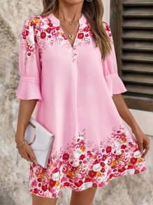 SHEIN Clasi Women's Elegant V-Neck A-Line Pink Floral Mini Dress,Summer Boho Vacation Holiday,Daily Wear Outings And Various Occasions Best Selling Dresses - Multicolor - View 1