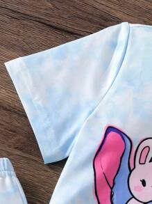 SHEIN 2pcs Young Girls Cute Pattern Top And Flare Pants Set, Vibrant Tie-Dye Fabric, Casual Everyday Wear - Blue - View 7