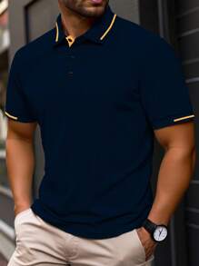 Manfinity Homme 夏季大码男式撞色饰边纽扣 Polo 衫