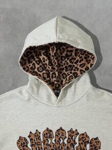 ROMWE MEN Street Life Men's Leopard Print Patchwork Hoodie