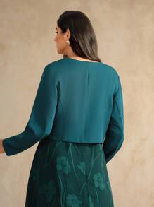 Flouryn Giacca cardigan elegante da donna taglia comoda, collo rotondo, tinta unita - Verde Scuro - Visualizzare 2