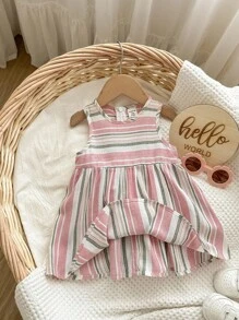 Bimba Abito trapezio blocco a righe zip retro