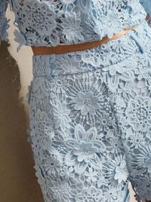 Anewsta Women's White Lace Trim Casual Vacation/Festival Shorts - Blue - View 1