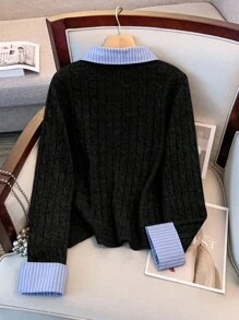 GlowEve CURVE 大码女式粗针织开衫，休闲学院风字母刺绣拼布，秋冬