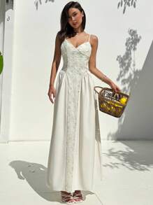 Aloruh Apricot Patchwork A-Line Dress, Suitable For Party, Ball, Vacation - Apricot - View 5