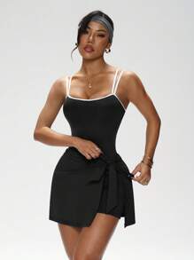 SHEIN Sport Studio Kontrastpaspelierte Trägerkleid mit Wickeldesign für Sport