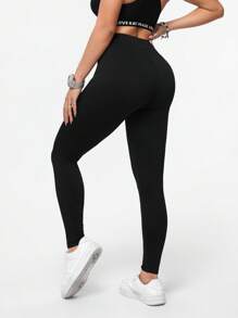 SHEIN Essnce California Embroidered Letter Patch Casual Sports Style Knit Leggings For Women, Suitable For Workout Fall Clothes Winter Clothes Women's Sportswear Yoga Pants Plus Size High Stretch Leggings Curve Plus Size Leggings Leggings Plus Size Plus Size Leggings