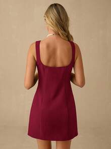 Enchnt Vestido mini sin mangas con decoración de perlas falsas de color vino tinto elegante y romántico para mujer, dulce y elegante para vacaciones, citas, fiestas, graduación, invitada de boda y playa, vestido de graduación, vestidos elegantes para fiesta