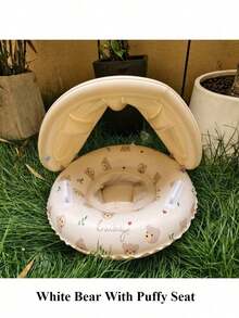 1pc Swimming Ring With Sunshade And Handles, Featuring A Circular Pattern, Suitable For Both Outdoor And Indoor Swimming.