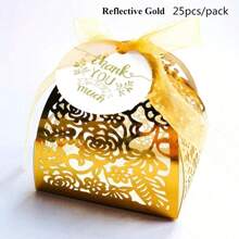 25 piezas/paquete Caja de caramelos de rosa con etiqueta de agradecimiento, caja de empaque de chocolate cortada con láser, ideal para boda, Día de San Valentín, cumpleaños, fiesta, decoración de regalo, Navidad, decoraciones, suministros